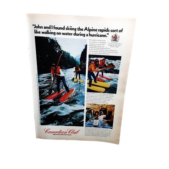 1973 Canadian Club Whisky Print Ad Alpine Rapids Adventure Vintage Liquor - Picture 1 of 1